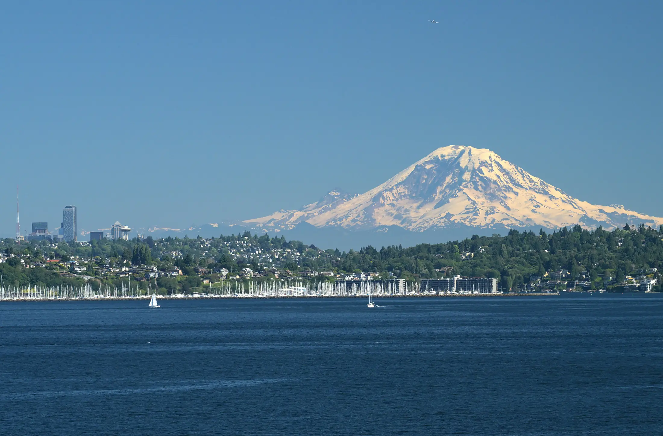 Mount Rainier rising above Puget Sound